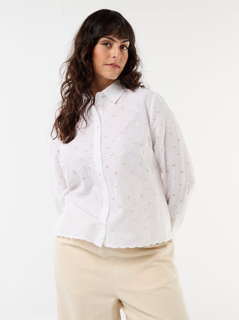 Chemise avec broderie anglaise et détails ondulés Blanc - Kiabi