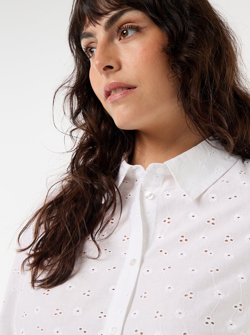 Chemise avec broderie anglaise et détails ondulés Blanc - Kiabi