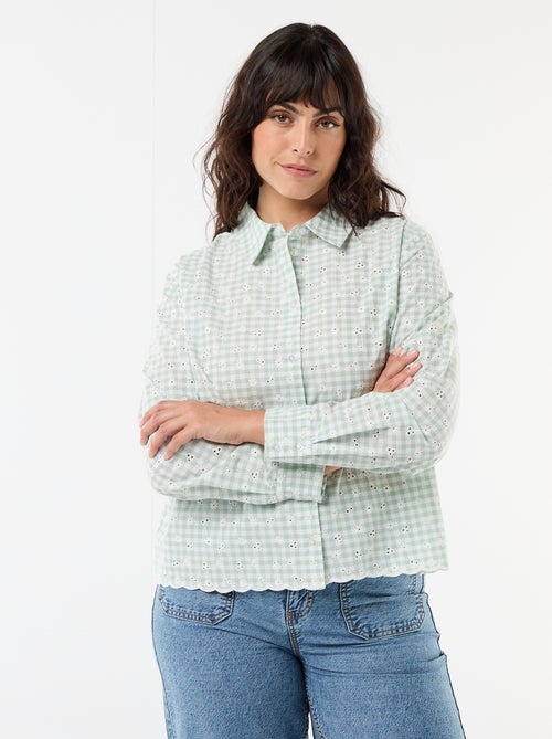 Chemise avec broderie anglaise et détails ondulés - Kiabi