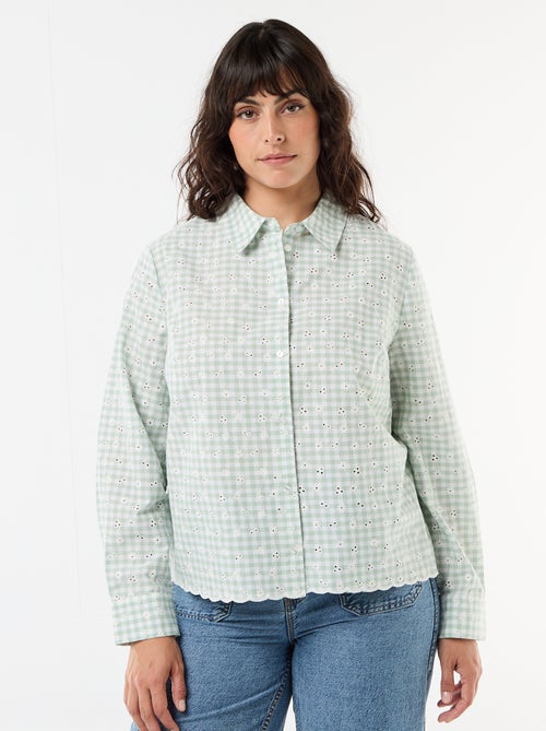 Chemise avec broderie anglaise et détails ondulés - Kiabi