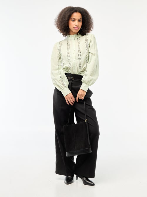 Chemise avec broderies anglaises et volants au col - Kiabi