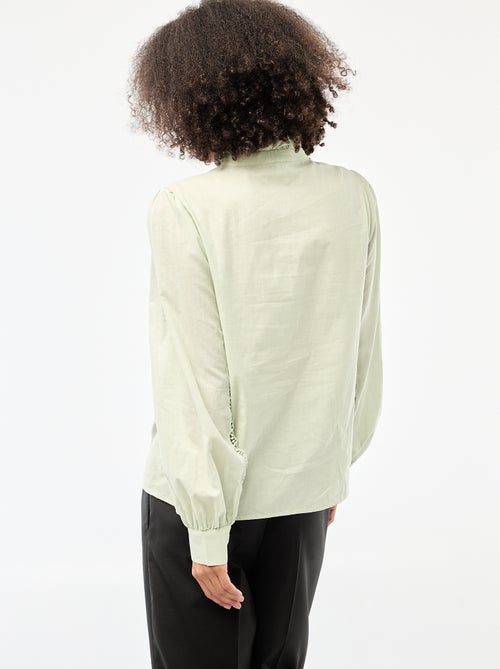 Chemise avec broderies anglaises et volants au col - Kiabi
