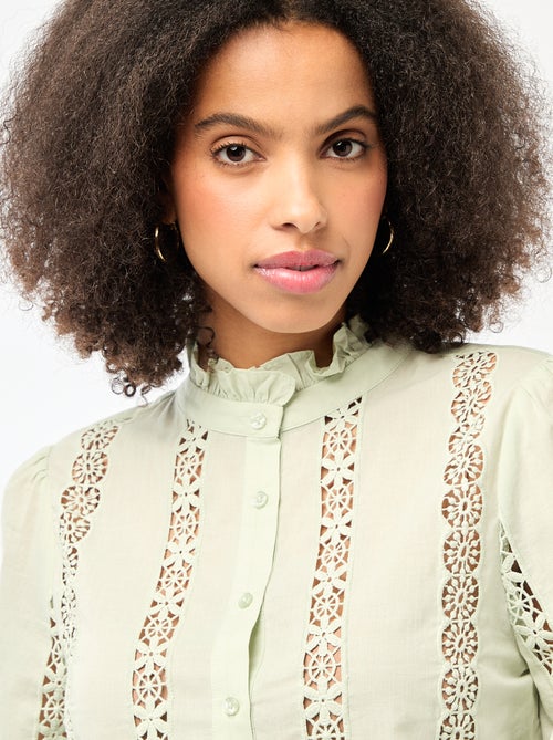 Chemise avec broderies anglaises et volants au col - Kiabi