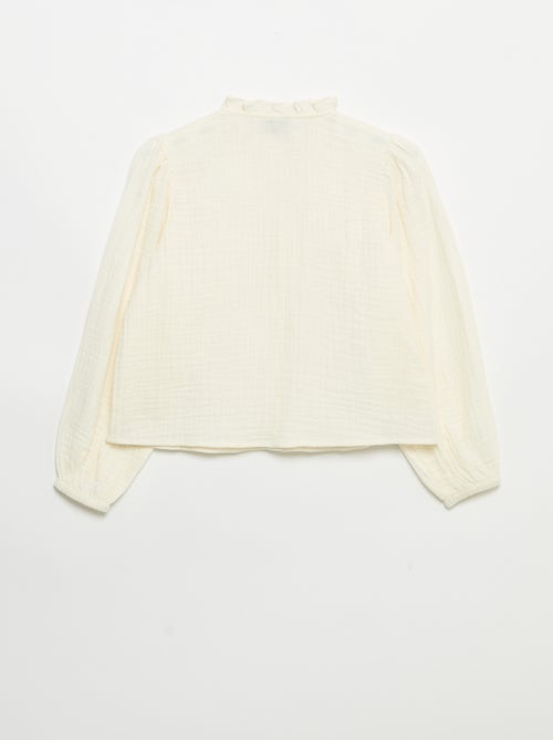 Chemise avec col volanté et broderies - Kiabi