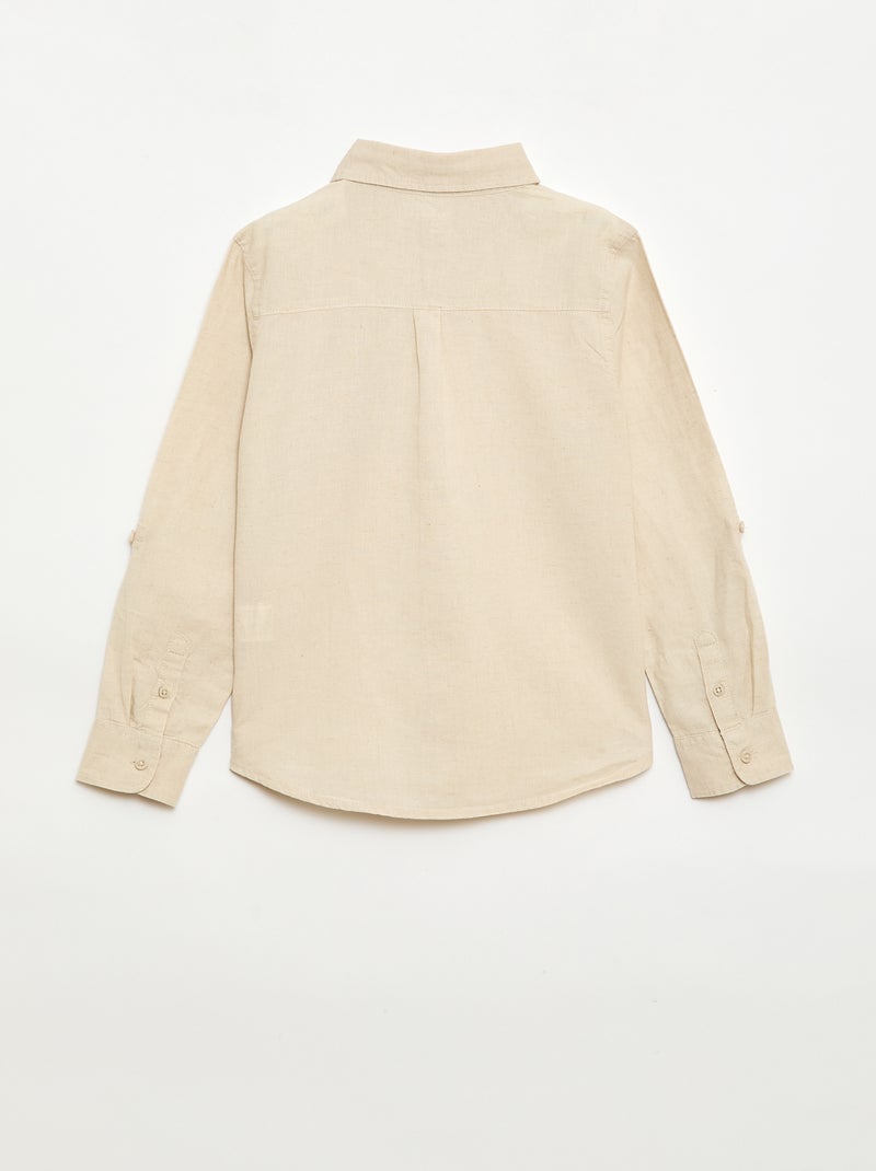 Chemise avec poche et manches retroussables Beige - Kiabi