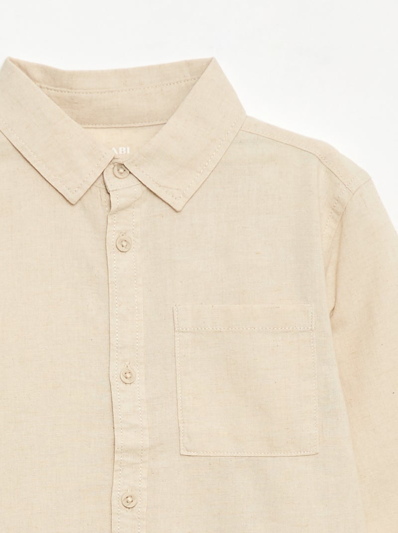 Chemise avec poche et manches retroussables Beige - Kiabi