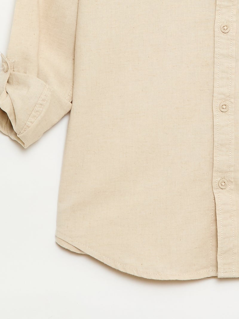 Chemise avec poche et manches retroussables Beige - Kiabi