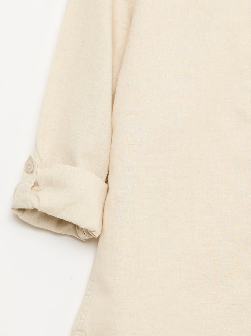 Chemise avec poche et manches retroussables Beige - Kiabi