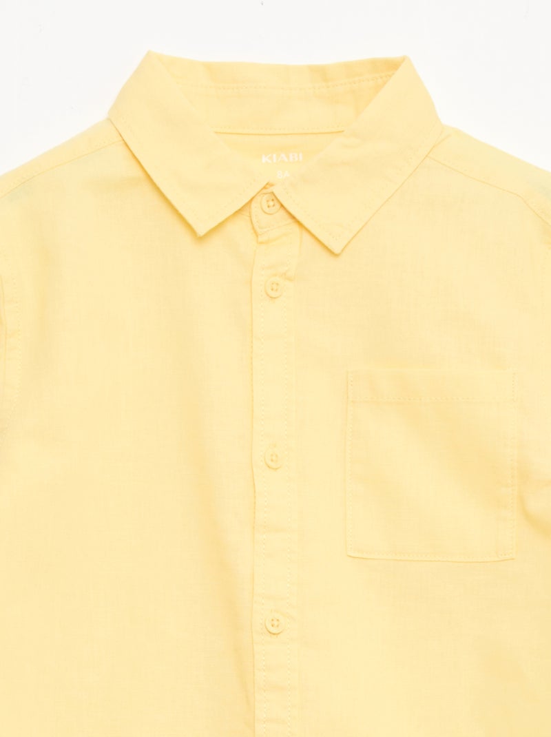 Chemise avec poche et manches retroussables Jaune - Kiabi