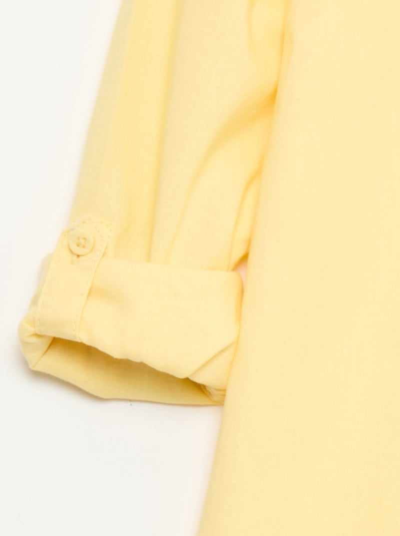 Chemise avec poche et manches retroussables Jaune - Kiabi