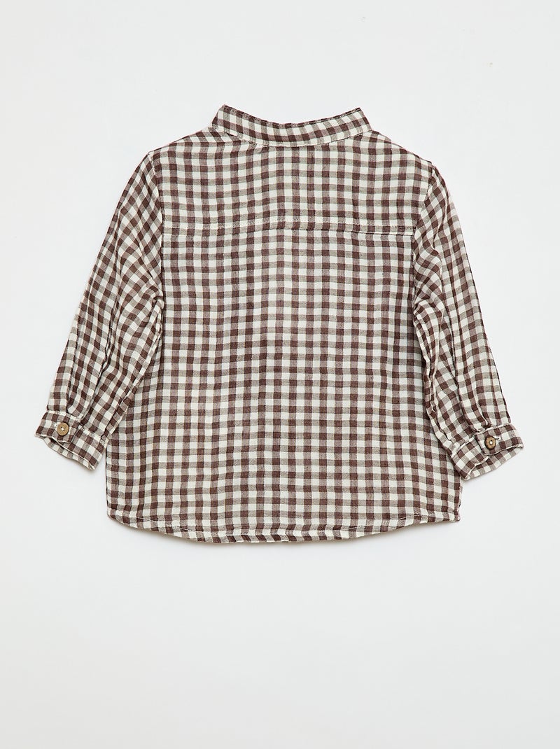 Chemise col mao à carreaux Marron - Kiabi