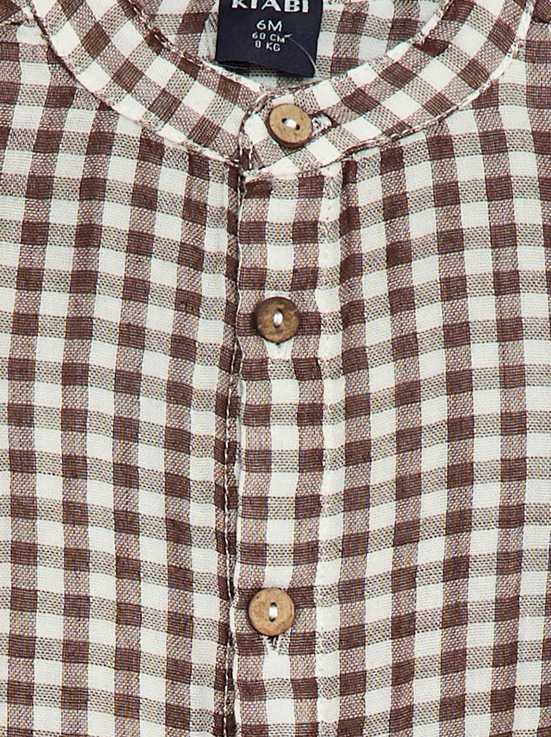 Chemise col mao à carreaux Marron - Kiabi