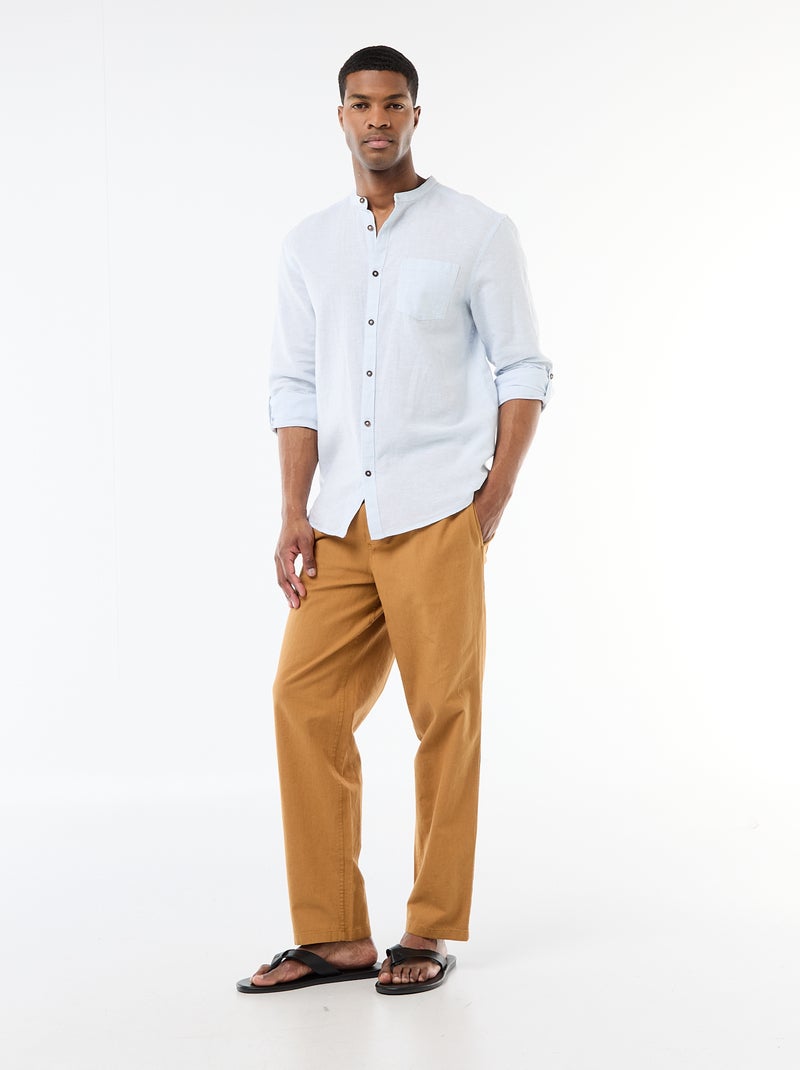 Chemise col mao avec lin Bleu - Kiabi