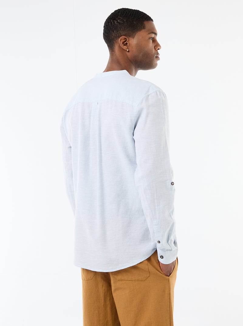 Chemise col mao avec lin Bleu - Kiabi