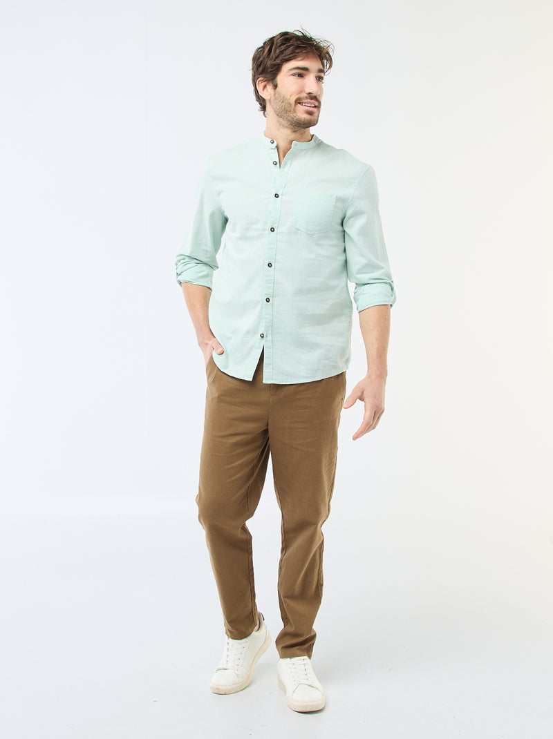 Chemise col mao avec lin Vert - Kiabi