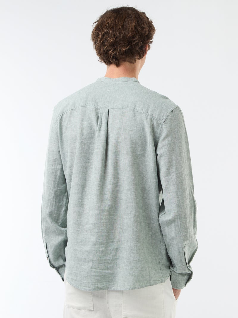 Chemise col mao avec lin Vert - Kiabi