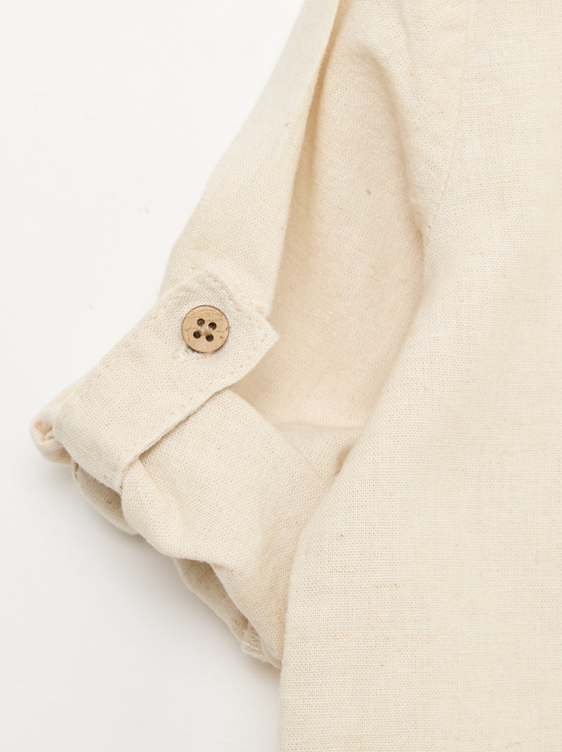 Chemise col mao avec manches retroussables Beige - Kiabi