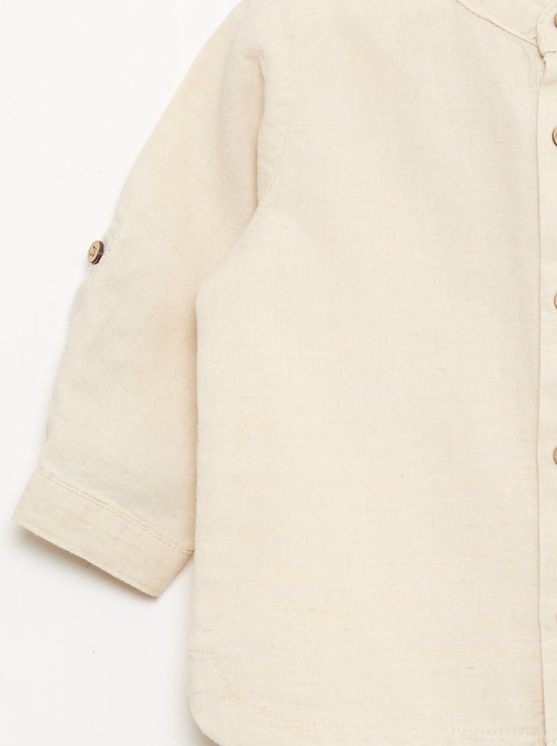 Chemise col mao avec manches retroussables Beige - Kiabi