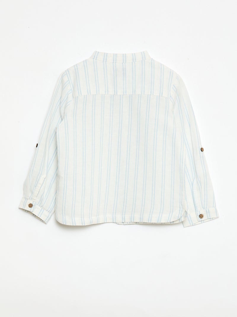 Chemise col mao avec manches retroussables Blanc - Kiabi