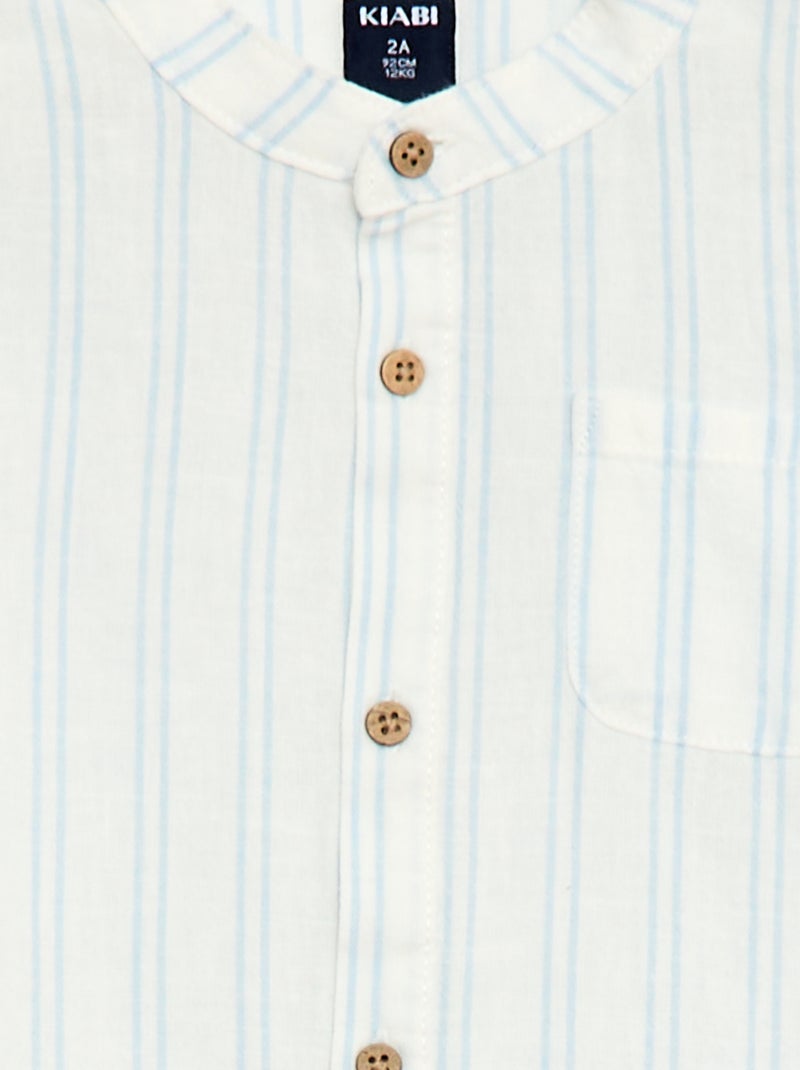 Chemise col mao avec manches retroussables Blanc - Kiabi