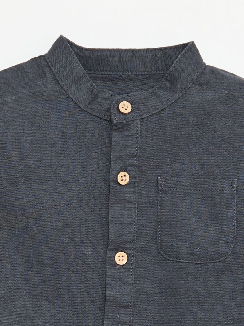 Chemise col mao avec manches retroussables Bleu - Kiabi