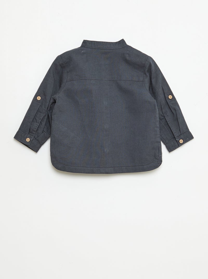 Chemise col mao avec manches retroussables Bleu - Kiabi