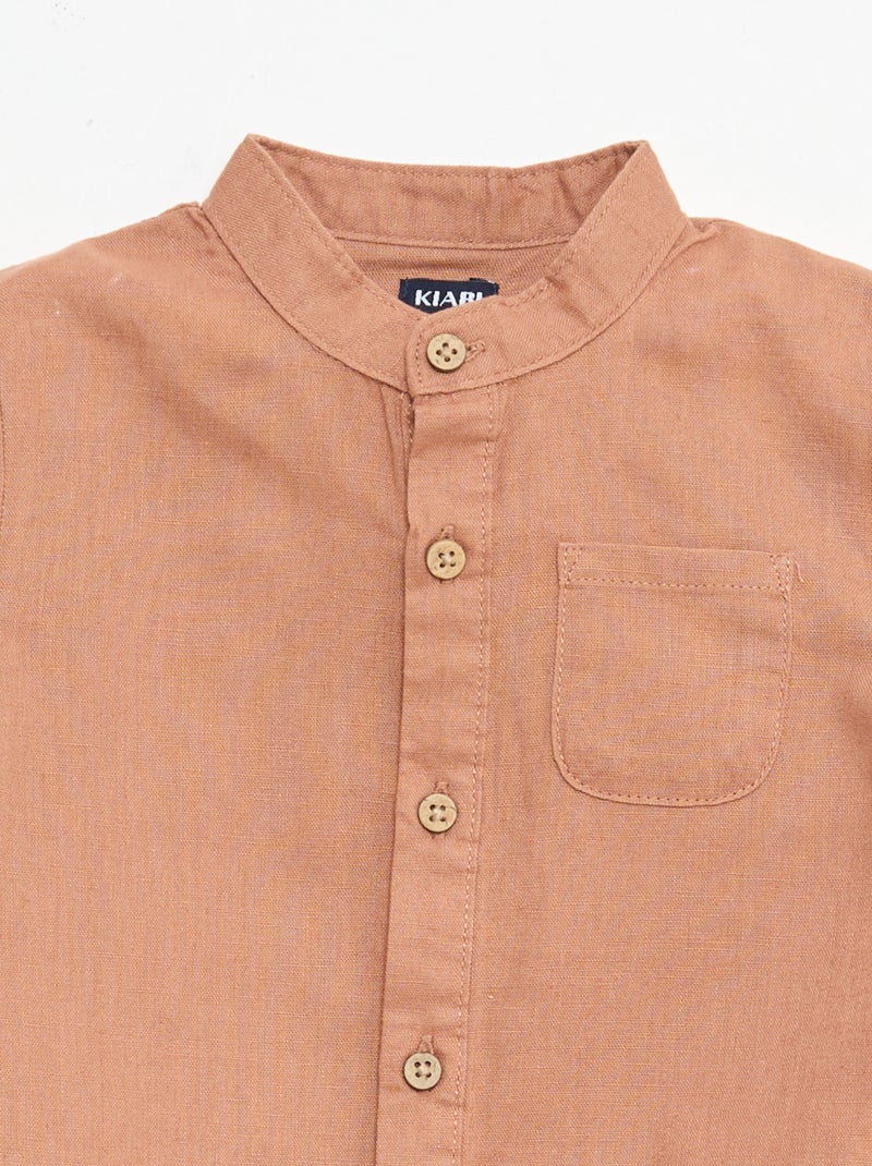 Chemise col mao avec manches retroussables Marron - Kiabi