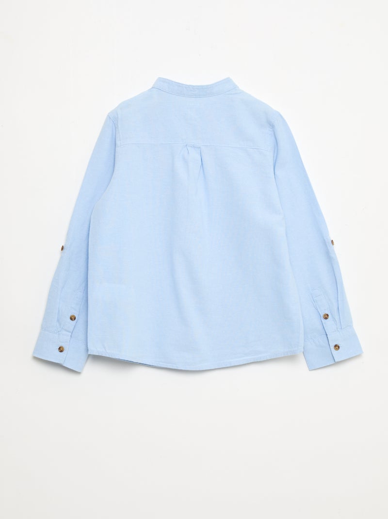 Chemise col mao en coton uni Bleu - Kiabi