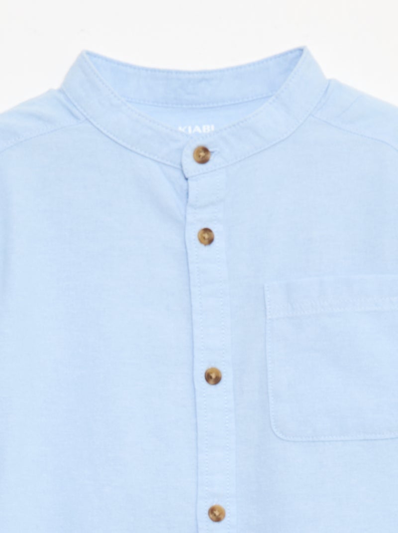 Chemise col mao en coton uni Bleu - Kiabi