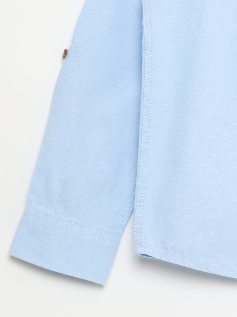 Chemise col mao en coton uni Bleu - Kiabi