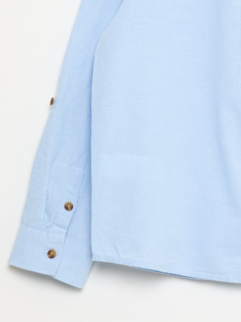 Chemise col mao en coton uni Bleu - Kiabi