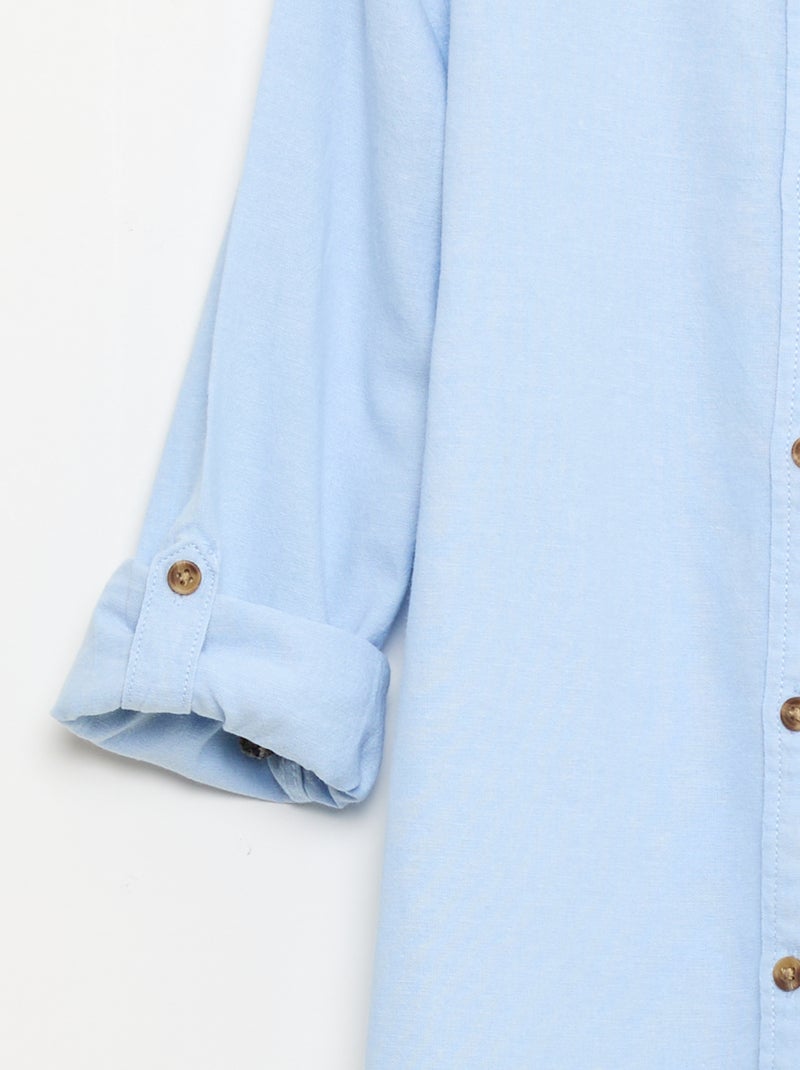 Chemise col mao en coton uni Bleu - Kiabi