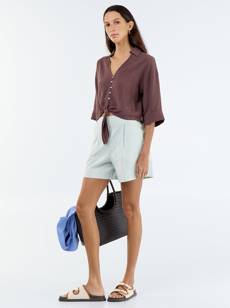 Chemise courte oversize nouée Marron - Kiabi