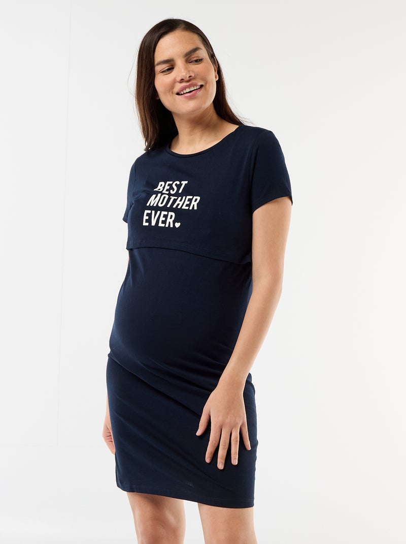 Chemise de nuit d'allaitement à message Noir - Kiabi