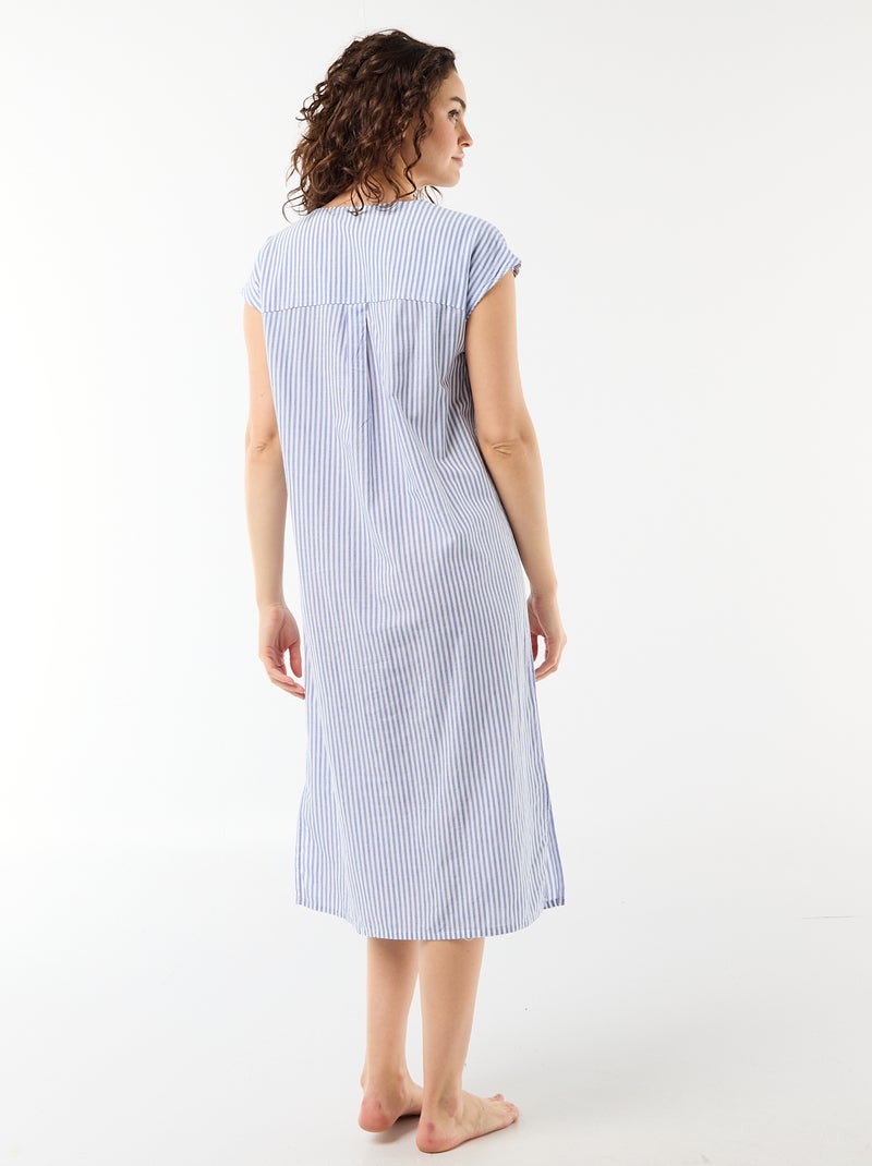 Chemise de nuit longue en voile de coton Bleu - Kiabi