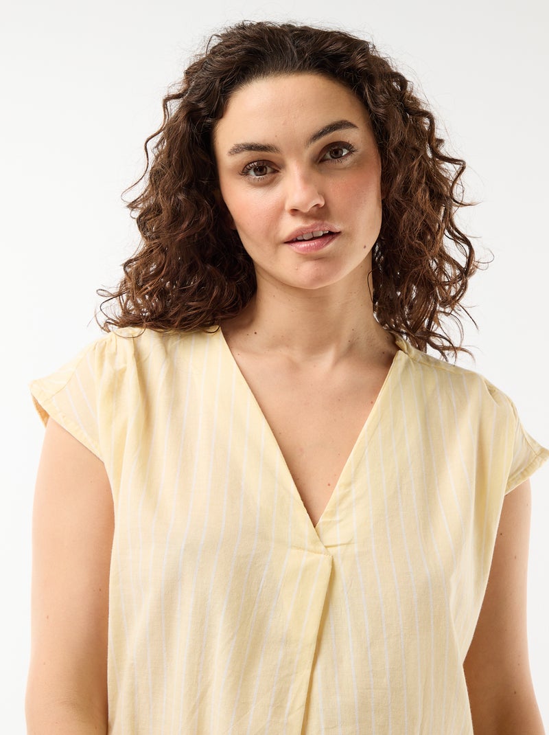 Chemise de nuit longue en voile de coton Jaune - Kiabi