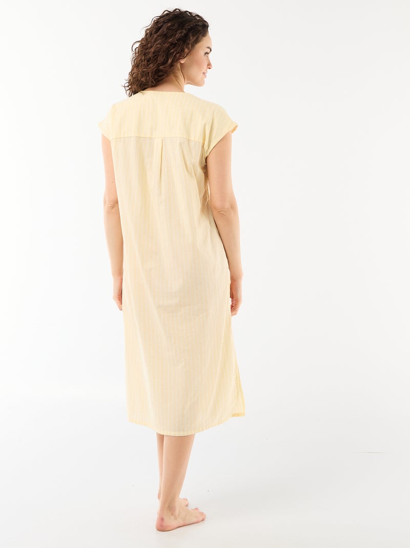 Chemise de nuit longue en voile de coton Jaune - Kiabi