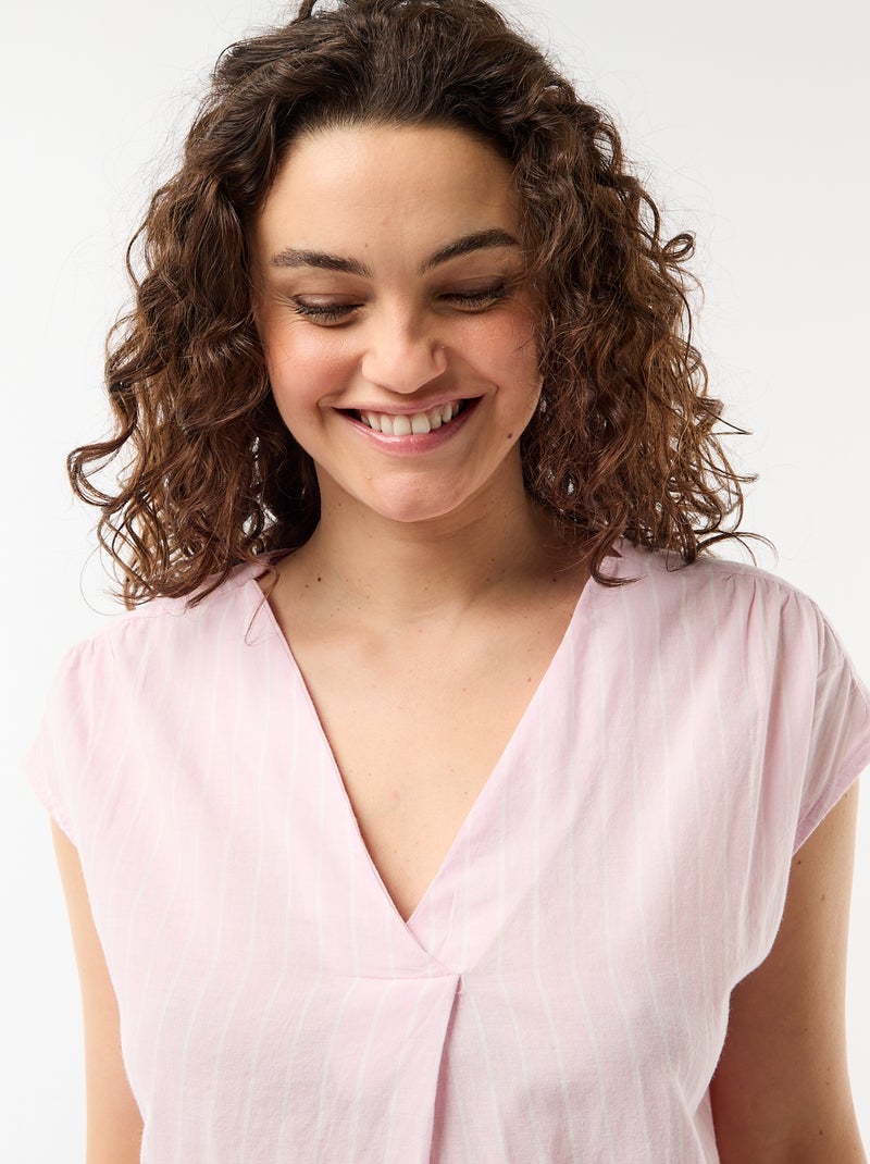 Chemise de nuit longue en voile de coton Rose - Kiabi