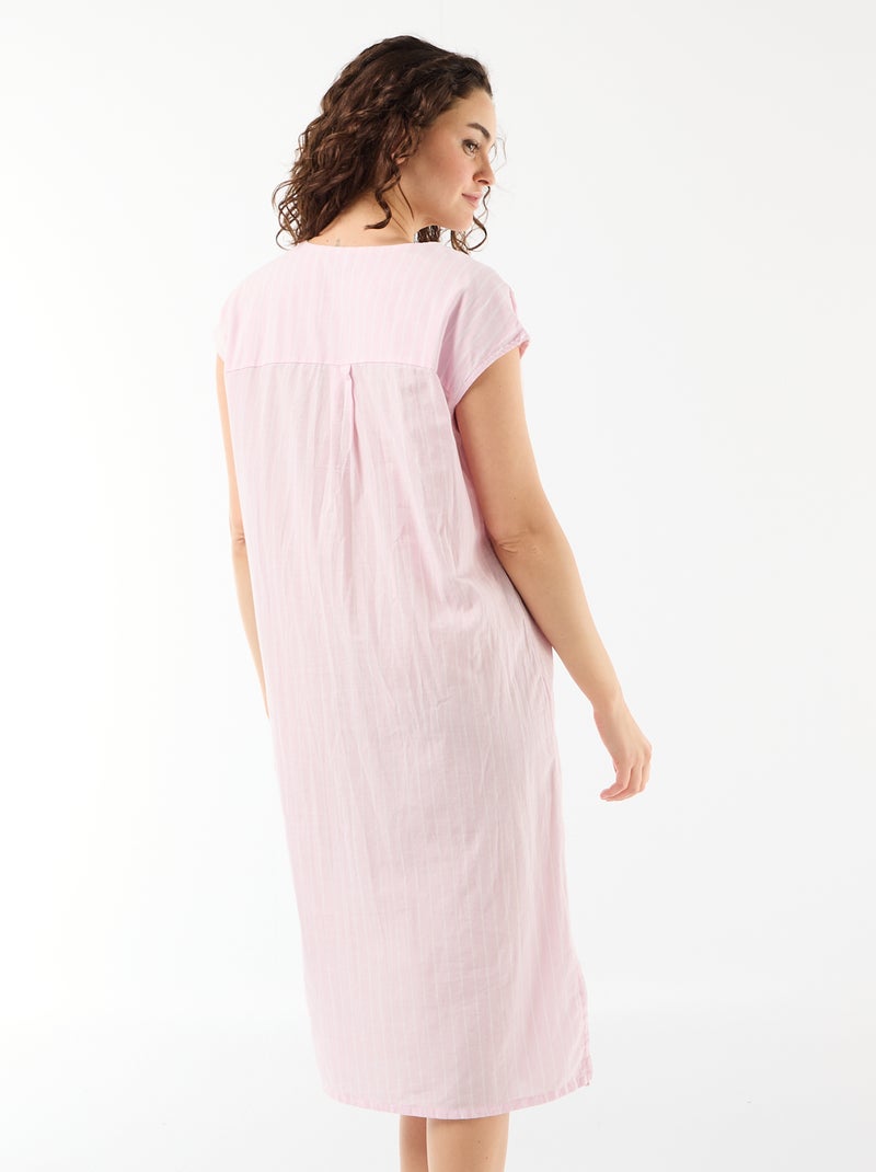 Chemise de nuit longue en voile de coton Rose - Kiabi