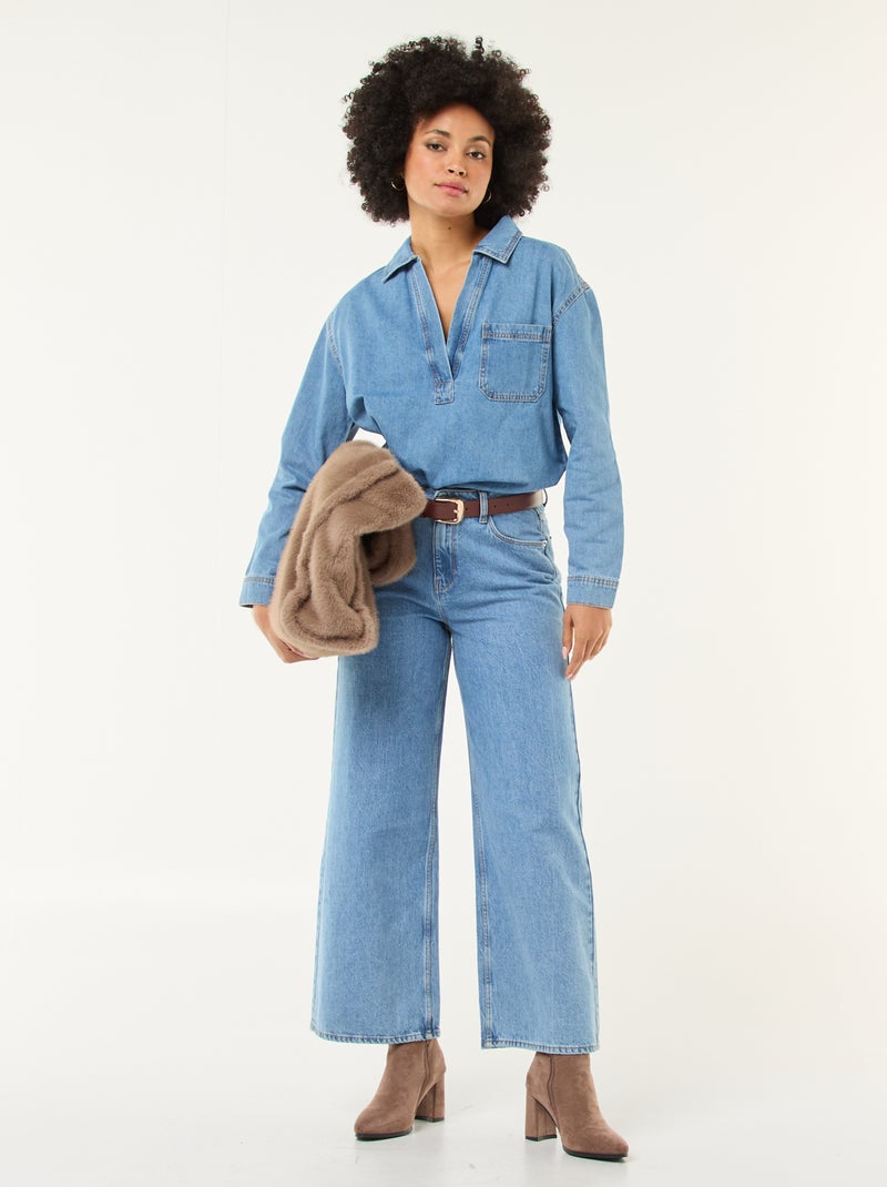 Chemise denim manches longues Bleu - Kiabi