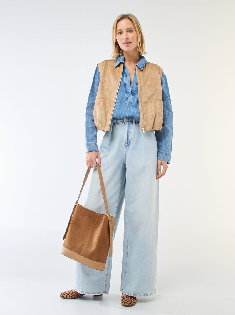 Chemise denim manches longues Bleu - Kiabi