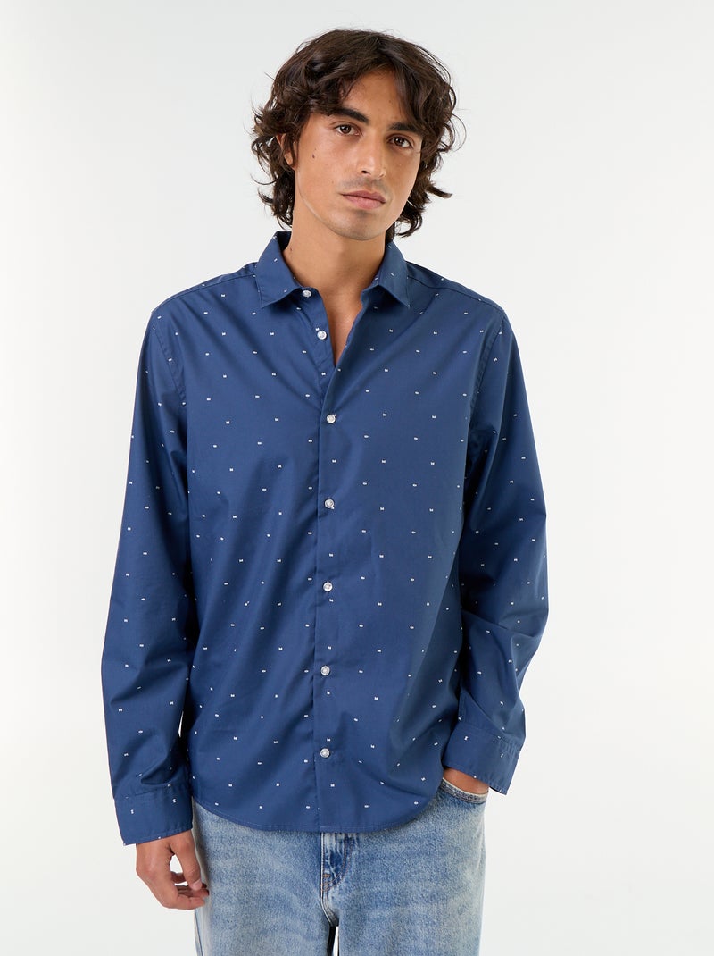Chemise droite/regular à pois Bleu - Kiabi