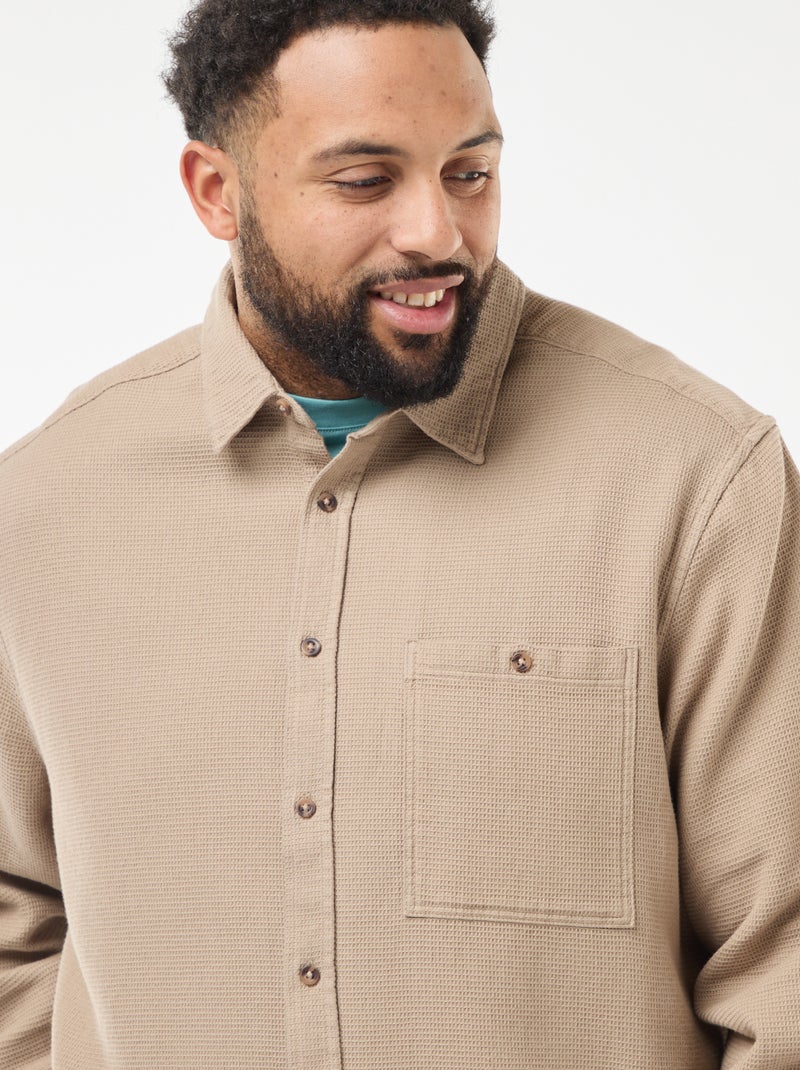 Chemise effet gaufré uni Beige - Kiabi