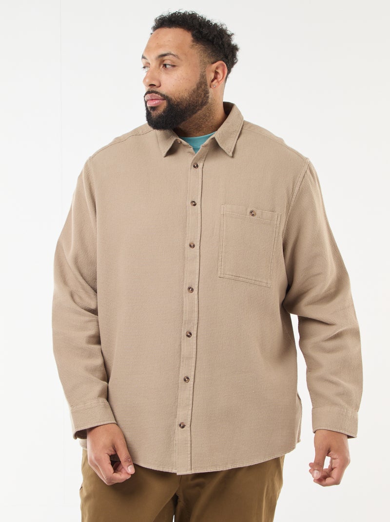 Chemise effet gaufré uni Beige - Kiabi