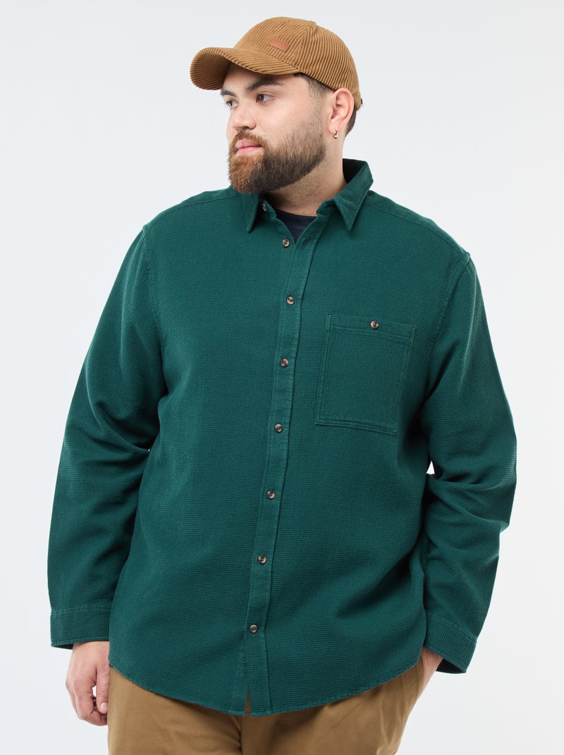 Chemise effet gaufré uni Vert - Kiabi