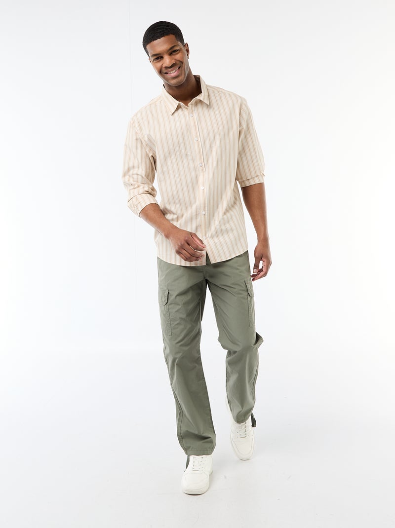 Chemise en coton à motif rayé Beige - Kiabi