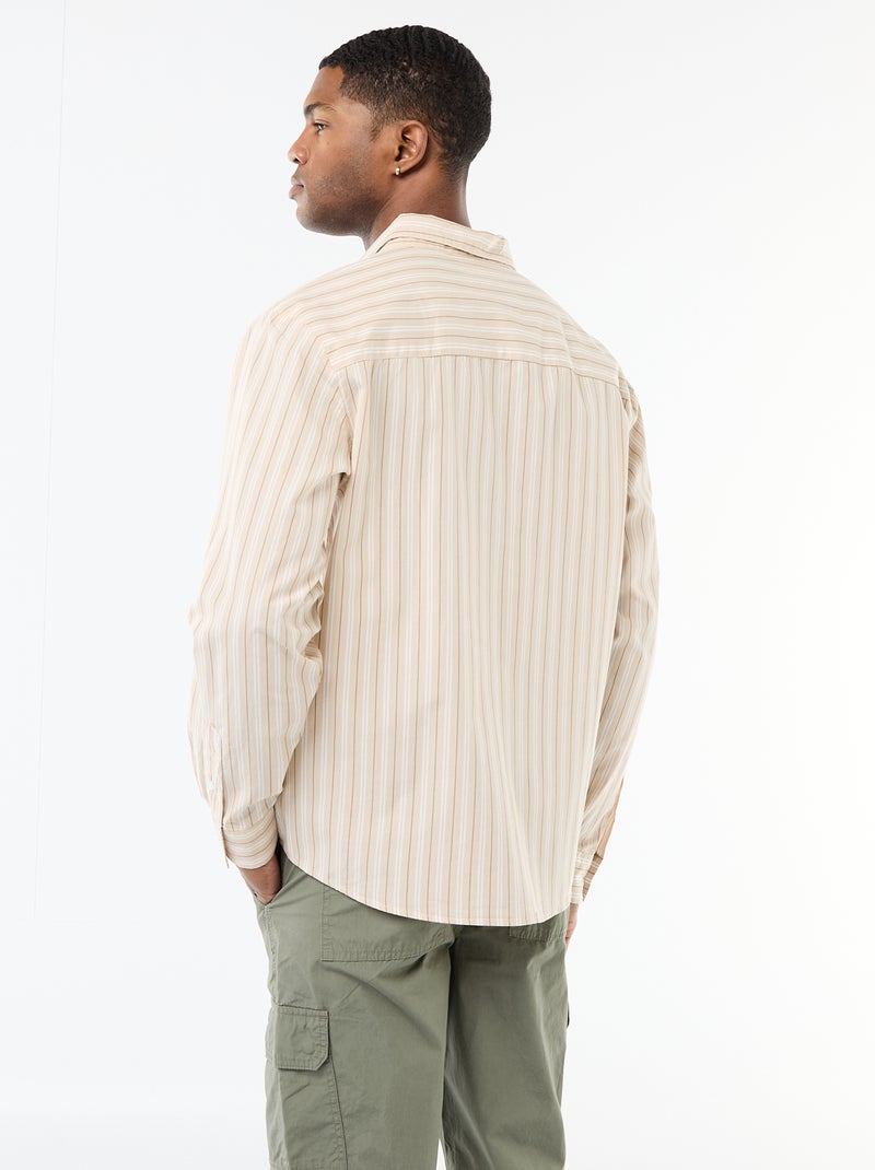 Chemise en coton à motif rayé Beige - Kiabi