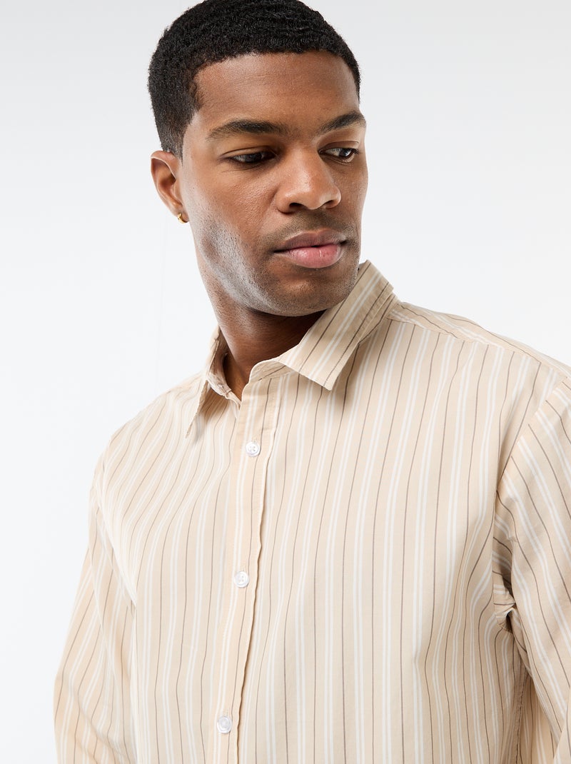 Chemise en coton à motif rayé Beige - Kiabi