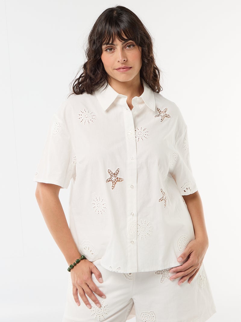 Chemise en coton à motifs ajourés Blanc - Kiabi