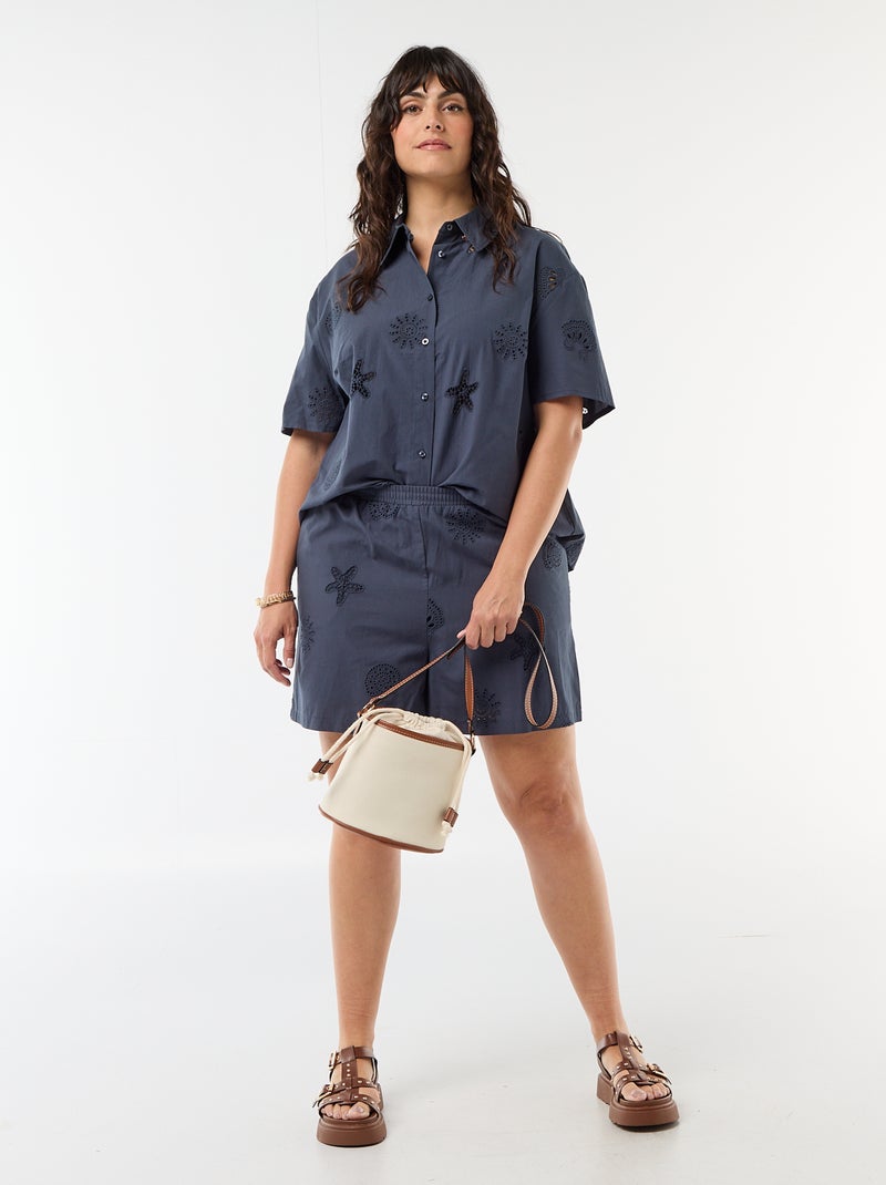 Chemise en coton à motifs ajourés Bleu - Kiabi